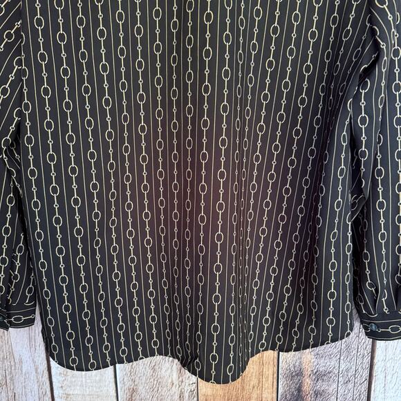 Ann Taylor Blouse Petite Chain Print Button-Down Black Long Sleeve Top Office - Picture 6 of 9